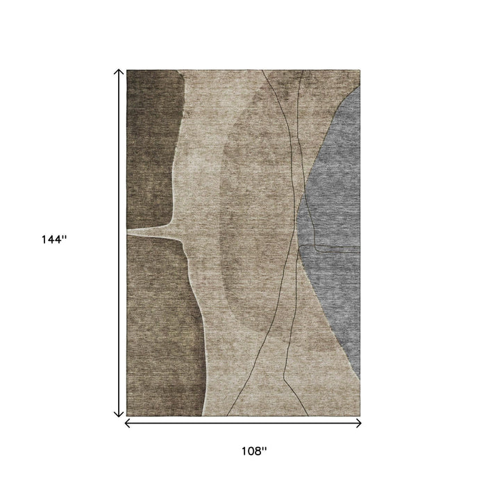 9' X 12' Abstract Washable Area Rug With UV Protection (656554) - Brown / Beige / Blue