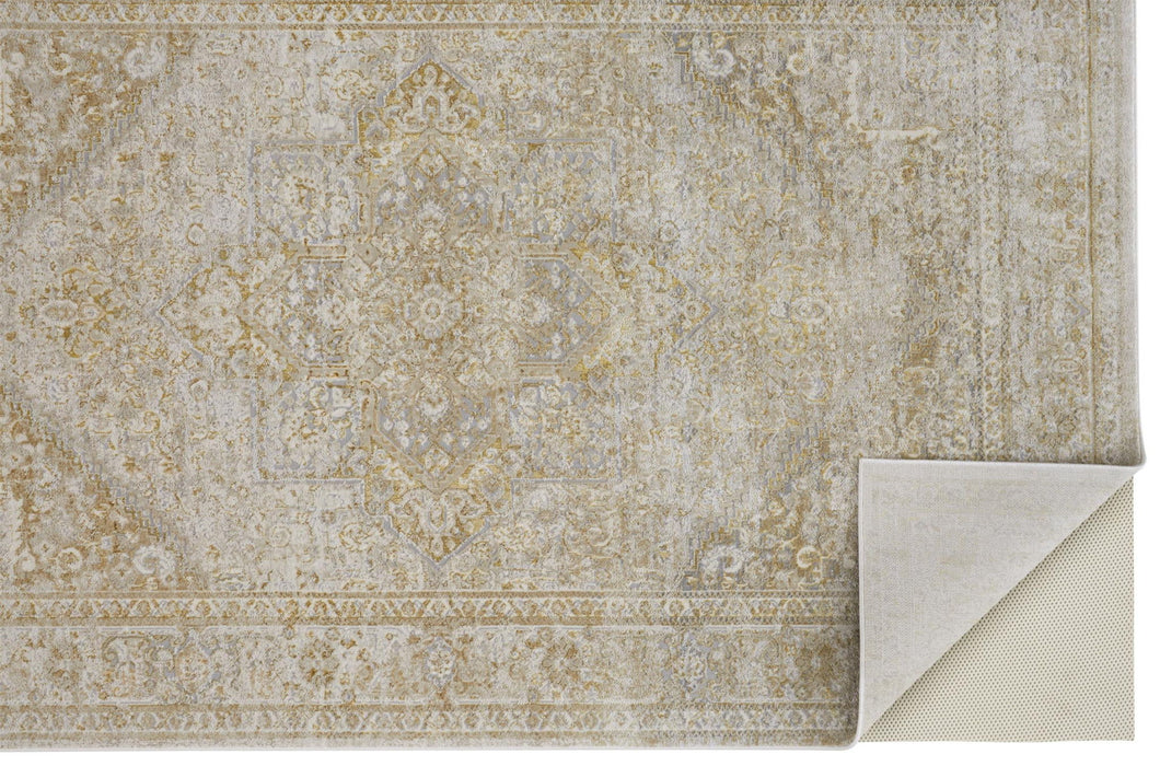 7' x 10' Floral Stain Resistant Area Rug - Ivory And Gold