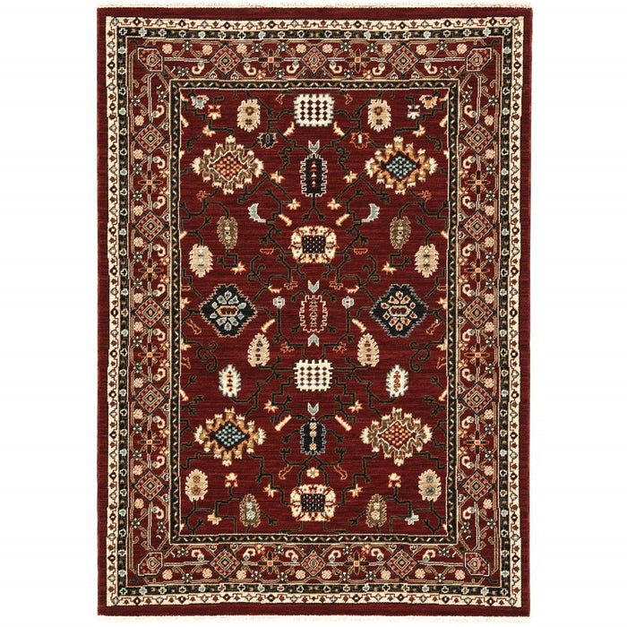 5' x 8' Oriental Power Loom Area Rug With Fringe - Red And Black