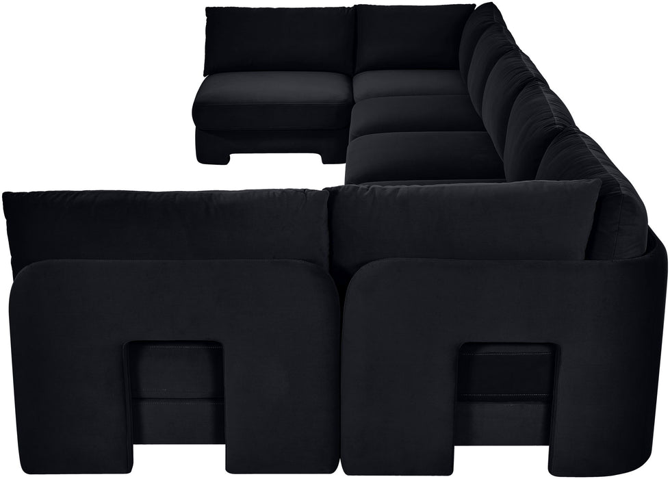Meridian Furniture Hammond velvet upholstered 7-piece U-shaped armless sectional sofa with plush seating and modern design.