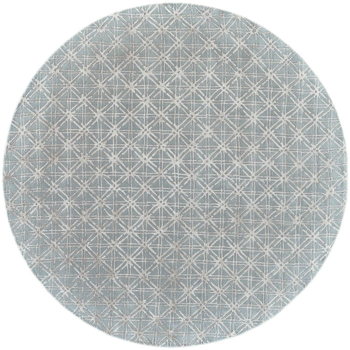 10' Round Wool Abstract Tufted Handmade Area Rug - Blue Silver And Gray