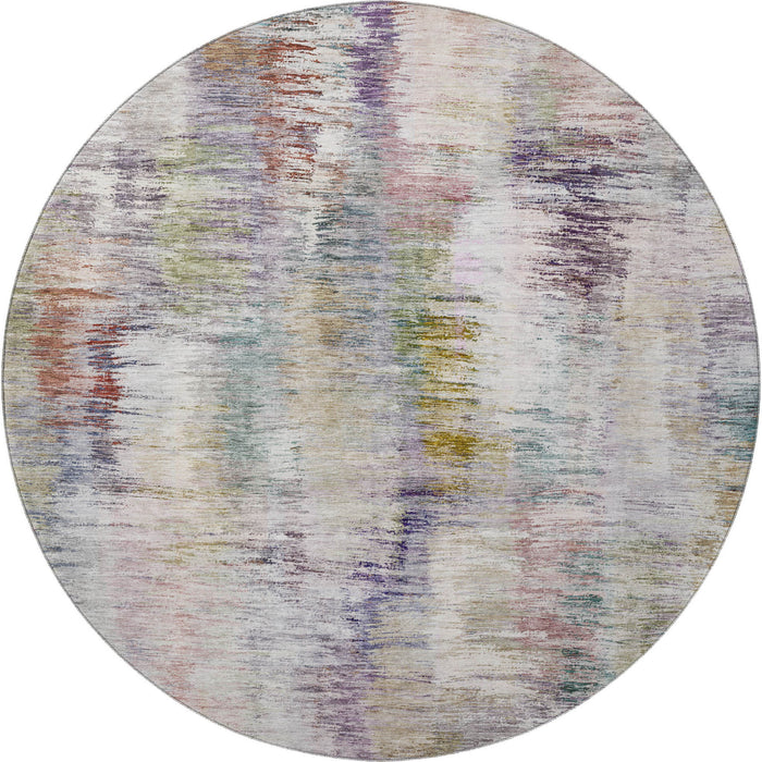 8' Abstract Washable Round Rug With UV Protection - Plum