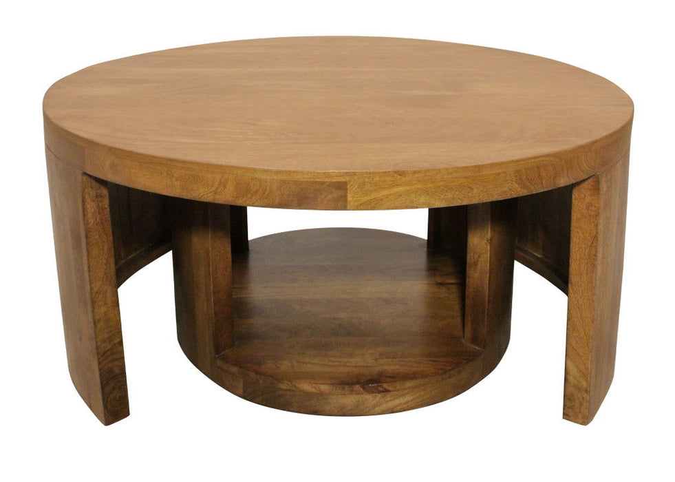 Solid Wood Round Distressed Solid Nested Coffee Tables (Set of 2) - Walnut