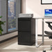 Giga steel vertical filing cabinet with lock, suitable for A4, legal, and letter size documents, in a professional office setting.