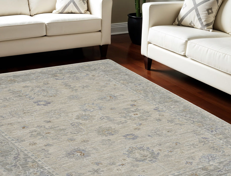 8' X 10' Floral Power Loom Area Rug - Ivory And Gray