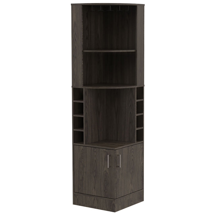 71" Wood Corner Bar Cabinet With Two Doors - Dark Brown