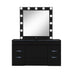 Black 62-inch wood and glass vanity set with six drawers, mirror, seating, and built-in lights by HomeRoots.