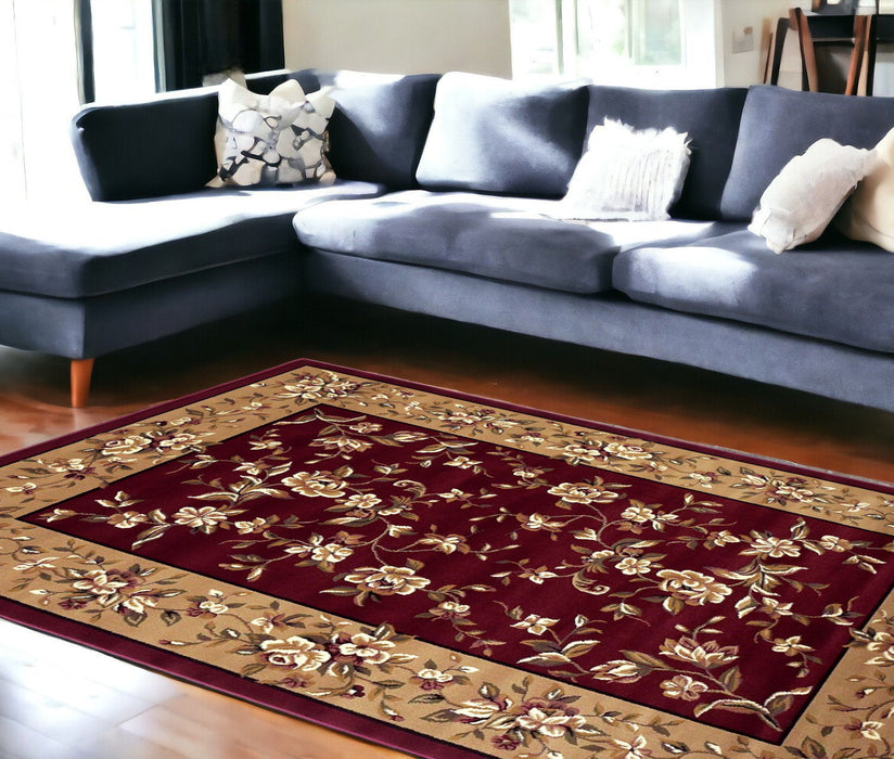8' x 11' Machine Woven Floral Traditional Indoor Area Rug - Red Beige