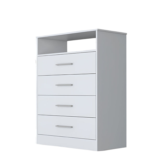 Four Drawer Dresser With Open Shelf - White