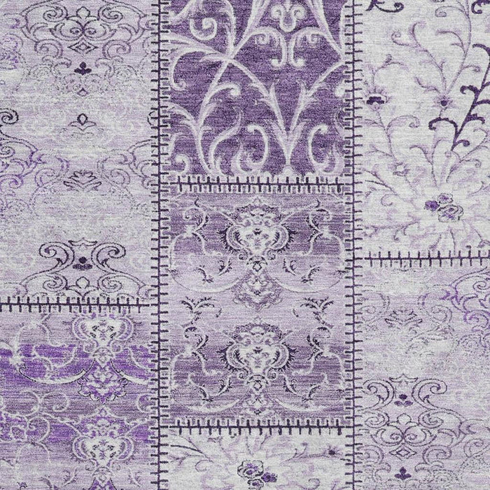 9' X 12' Patchwork Distressed Washable Area Rug With UV Protection (649581) - Purple / Ivory