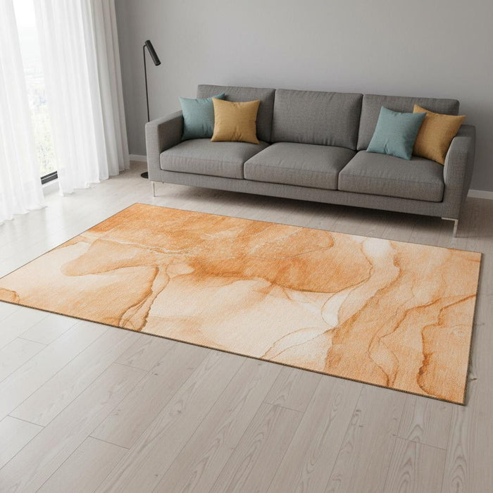 5' X 8' Abstract Washable Area Rug With UV Protection (646866) - Orange / Ivory