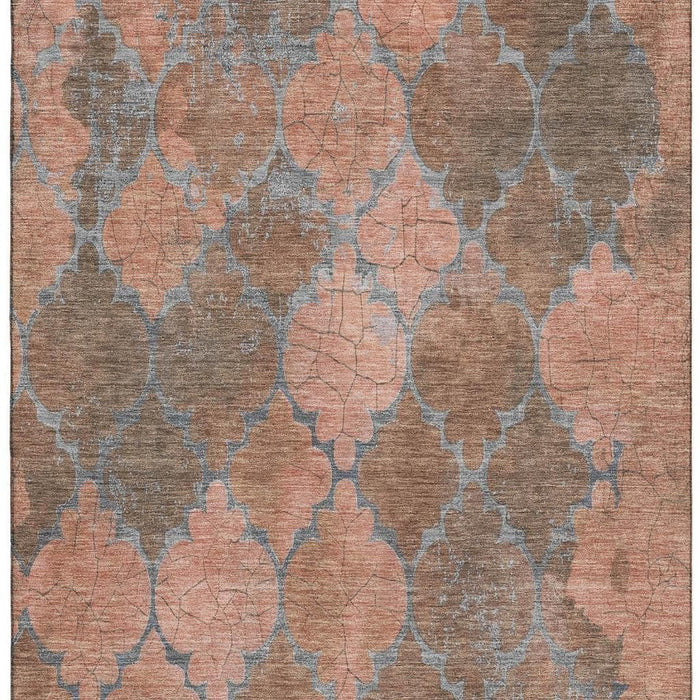 10' X 14' Damask Washable Area Rug With UV Protection (701287) - Copper / Gray