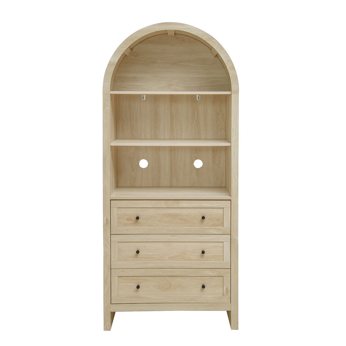 Giga arched farmhouse wood kitchen storage cabinet with adjustable shelves, suitable for pantry, dining, or living room.