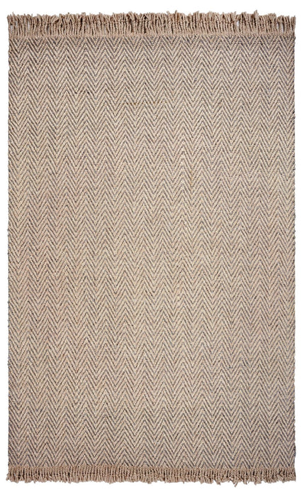 9' x 12' Hand Woven Herringbone With Braided Fringe Indoor Area Rug - Oatmeal Beige
