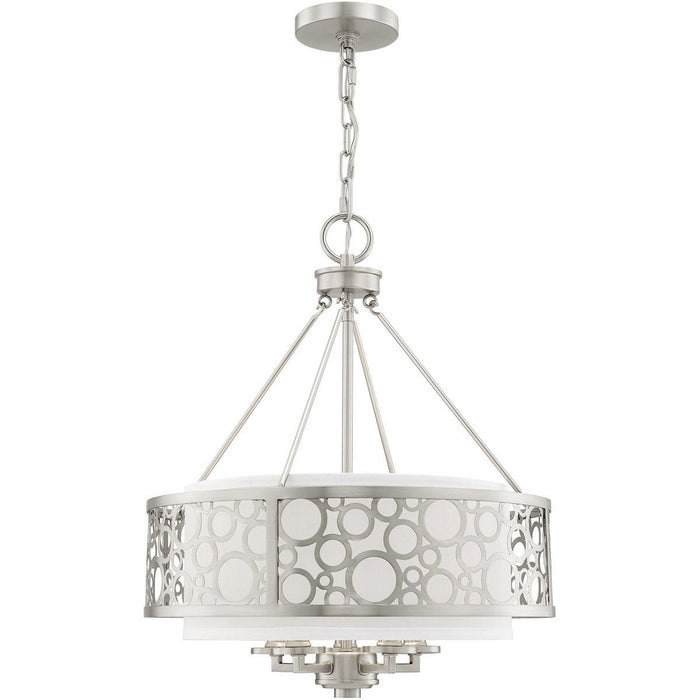 22" Five Light Metal Dimmable Chandelier With Shades - Nickel