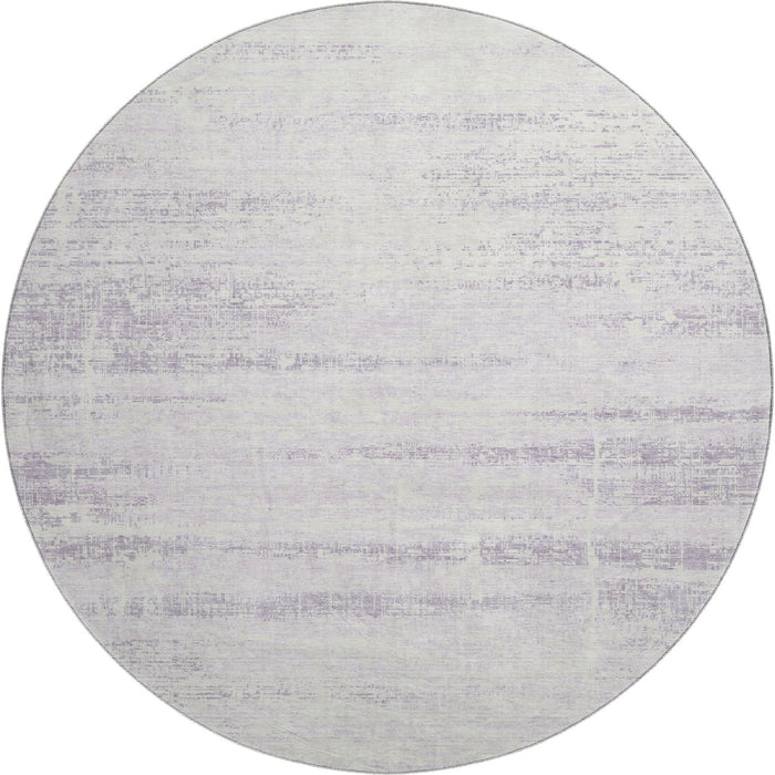 8' Abstract Washable Round Rug With UV Protection - Lavender / Ivory