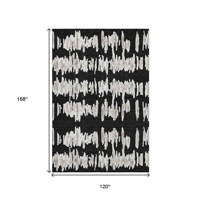 10' X 14' Striped Washable Area Rug With UV Protection (671948) - Black / Ivory