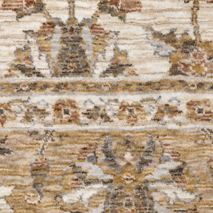 9.8' x 12.9' Oriental Power Loom Stain Resistant Area Rug With Fringe - Ivory And Gold