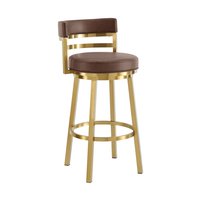 26" Contemporary Coffee Faux Leather And Stainless Steel Low Back Counter Height Swivel Bar Chair - Brown
