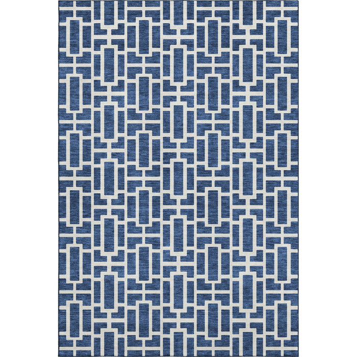 10' X 14' Geometric Washable Area Rug With UV Protection (672839) - Navy Blue / Ivory