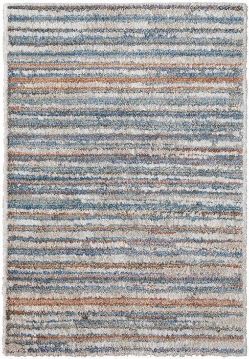 9' x 12' Striped Power Loom Stain Resistant Area Rug - Ivory Blue And Orange