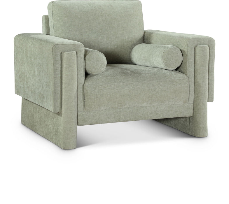 Madeline arm chair by Meridian Furniture featuring a plush upholstered seat with wooden legs, modern and comfortable design.