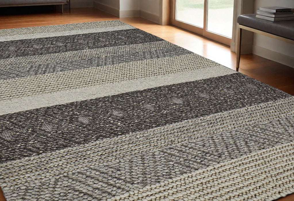 5' x 8' Wool Striped Hand Woven Area Rug - Gray