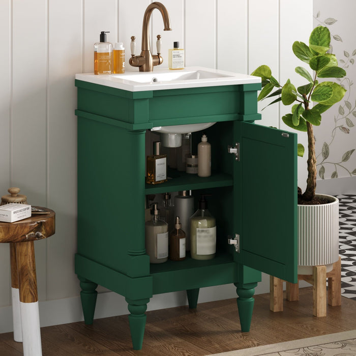 Giga bathroom vanity with drop-in sink, storage cabinet with door, compact freestanding design, ideal for modern bathrooms