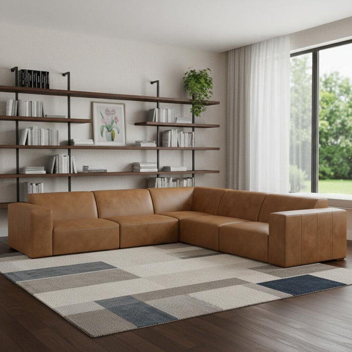 116" Leather Modular Sofa - Brown
