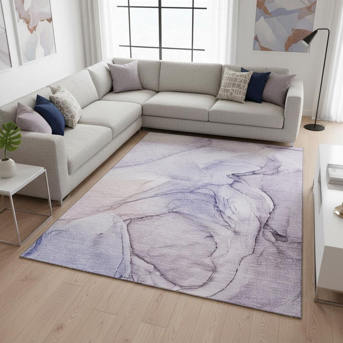 10' X 14' Abstract Washable Area Rug With UV Protection (646650) - Purple / Ivory