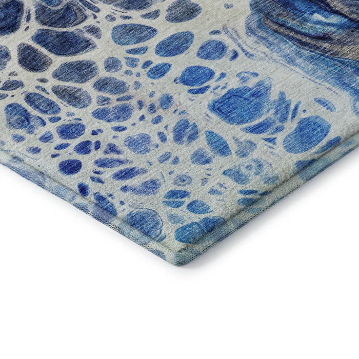 10' X 14' Abstract Washable Area Rug With UV Protection (656052) - Navy Blue / Ivory / Gray