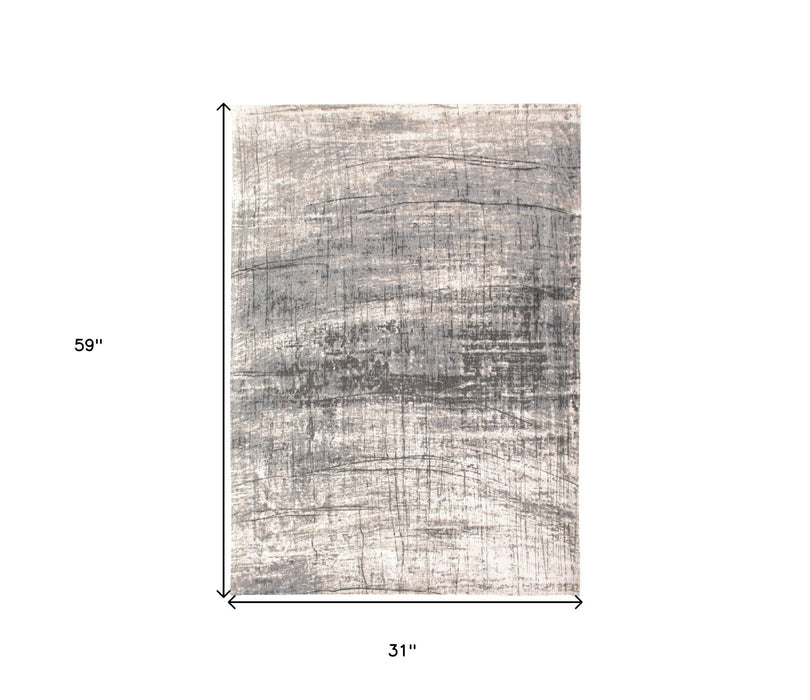 3' x 5' Abstract Non Skid Area Rug - Gray And White