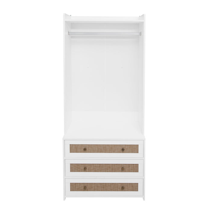 Wardrobe With 3 Drawers High Wardrobe Armoire With Rattan For Living Room Organizer - White
