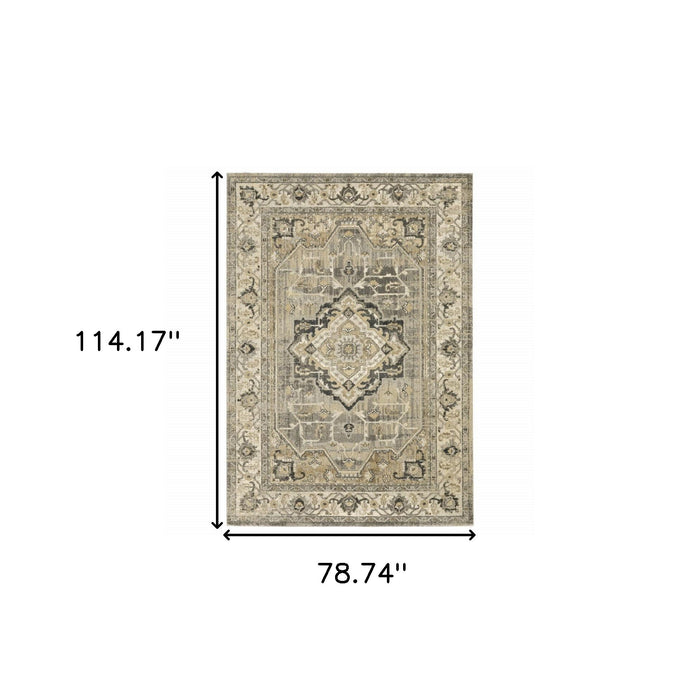 7' x 10' Traditional Medallion Indoor Area Rug - Beige And Gray