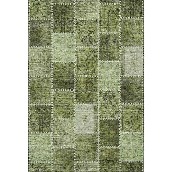 10' X 14' Patchwork Washable Area Rug With UV Protection - Olive Green And Gray