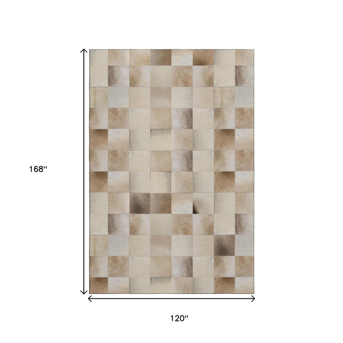 10' X 14' Patchwork Washable Area Rug With UV Protection (644724) - Taupe / Ivory / Beige