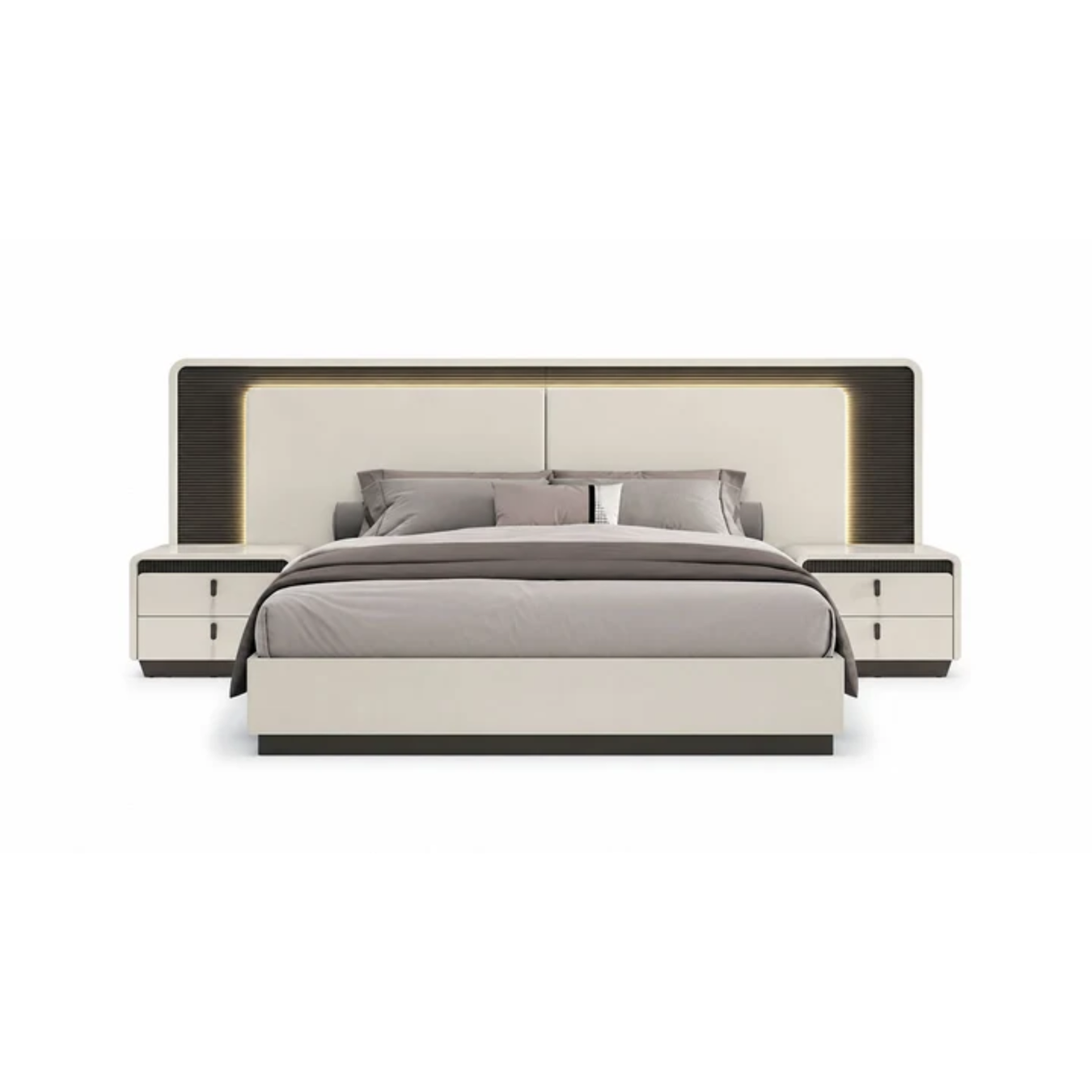J & M Furniture Valencia Queen Bed with upholstered headboard and wooden frame, showcasing a modern bedroom furniture design.