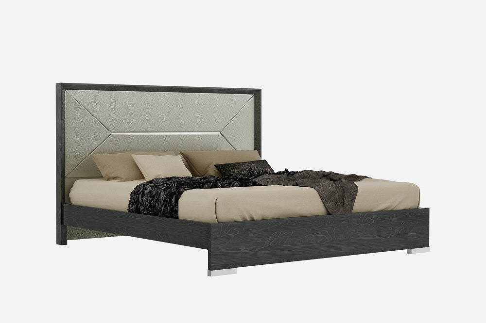 J & M Furniture Monte Leone Queen Size Bed in Dark Grey
