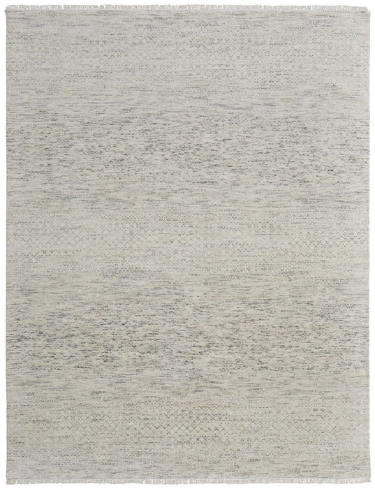 8' x 10' Wool Hand Knotted Area Rug With Fringe - Ivory And Gray