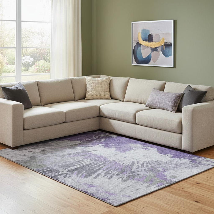 10' X 14' Abstract Washable Area Rug With UV Protection (653638) - Purple / Ivory / Gray