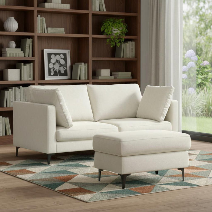 76" 2 Piece Living Room Set Fabric Sofa With Ottoman With Black Legs - Cream
