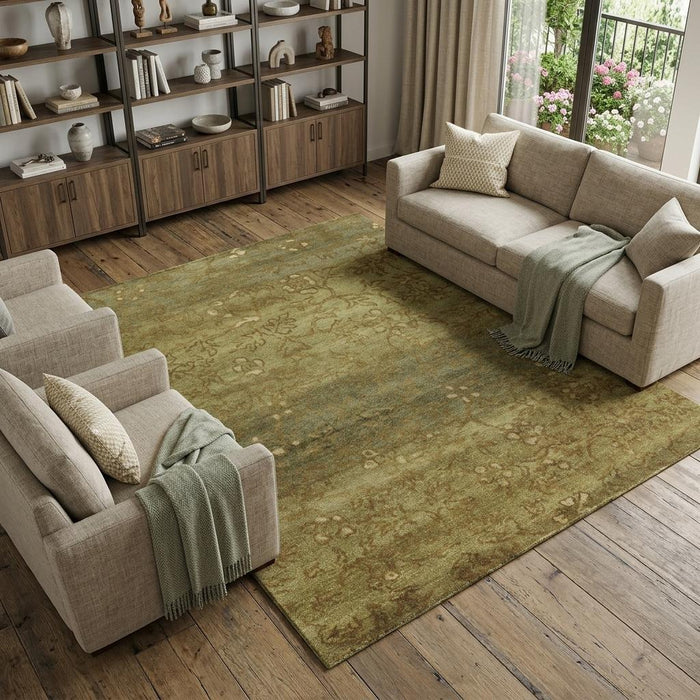 8' X 10' Wool Floral Hand Knotted Area Rug (744278) - Green / Tan / Yellow