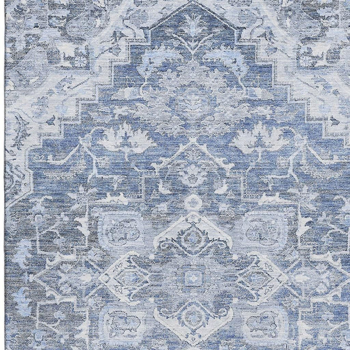 10' X 14' Floral Medallion Washable Area Rug With UV Protection - Denim Blue