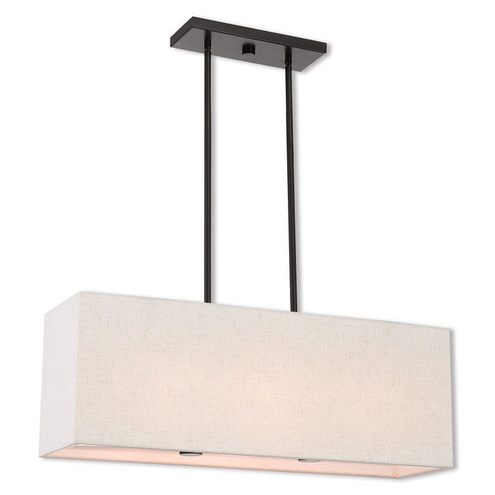 12" Three Light Metal Dimmable Chandelier With Shades - Bronze / Cream