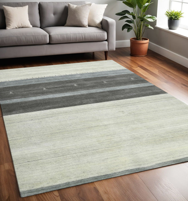 5' X 8' Wool Striped Hand Woven Area Rug - Ivory