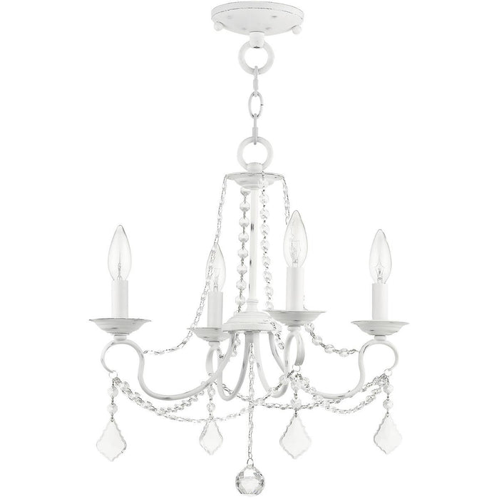 17" Four Light Dimmable Chandelier With Shades - Antiqued White