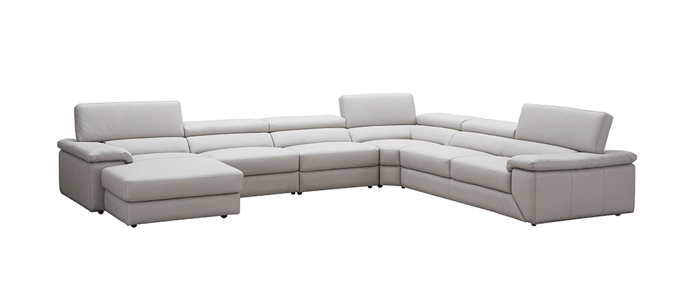 J & M Furniture Kobe Left Facing Leather Sectional in Silver Grey