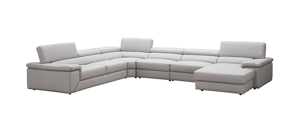 J & M Furniture Kobe Right Facing Leather Sectional in Silver Grey