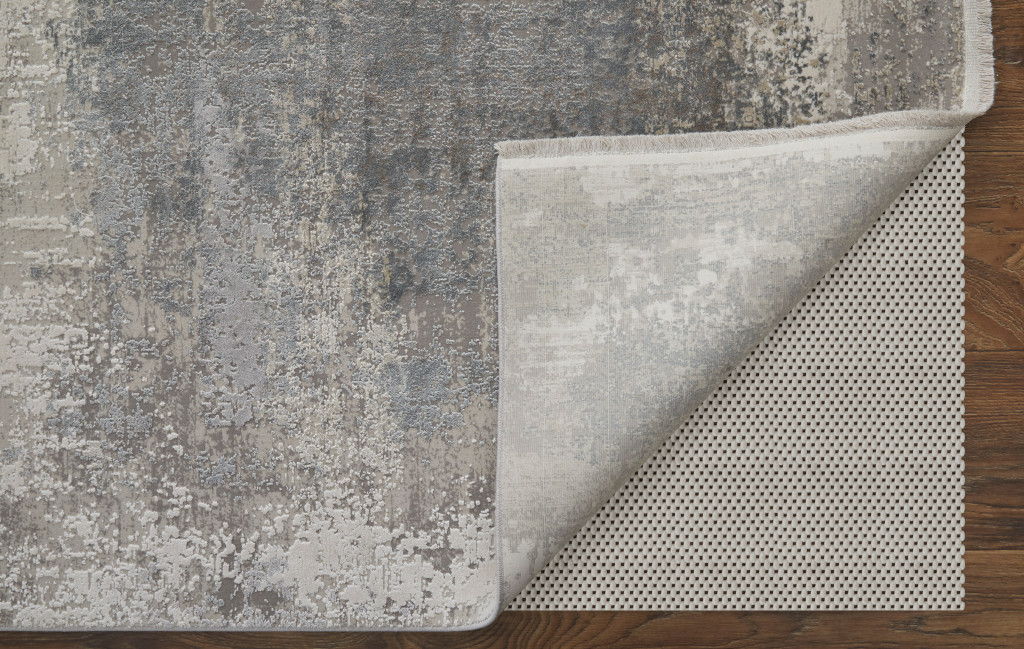 8' X 11' Abstract Power Loom Area Rug With Fringe - Gray