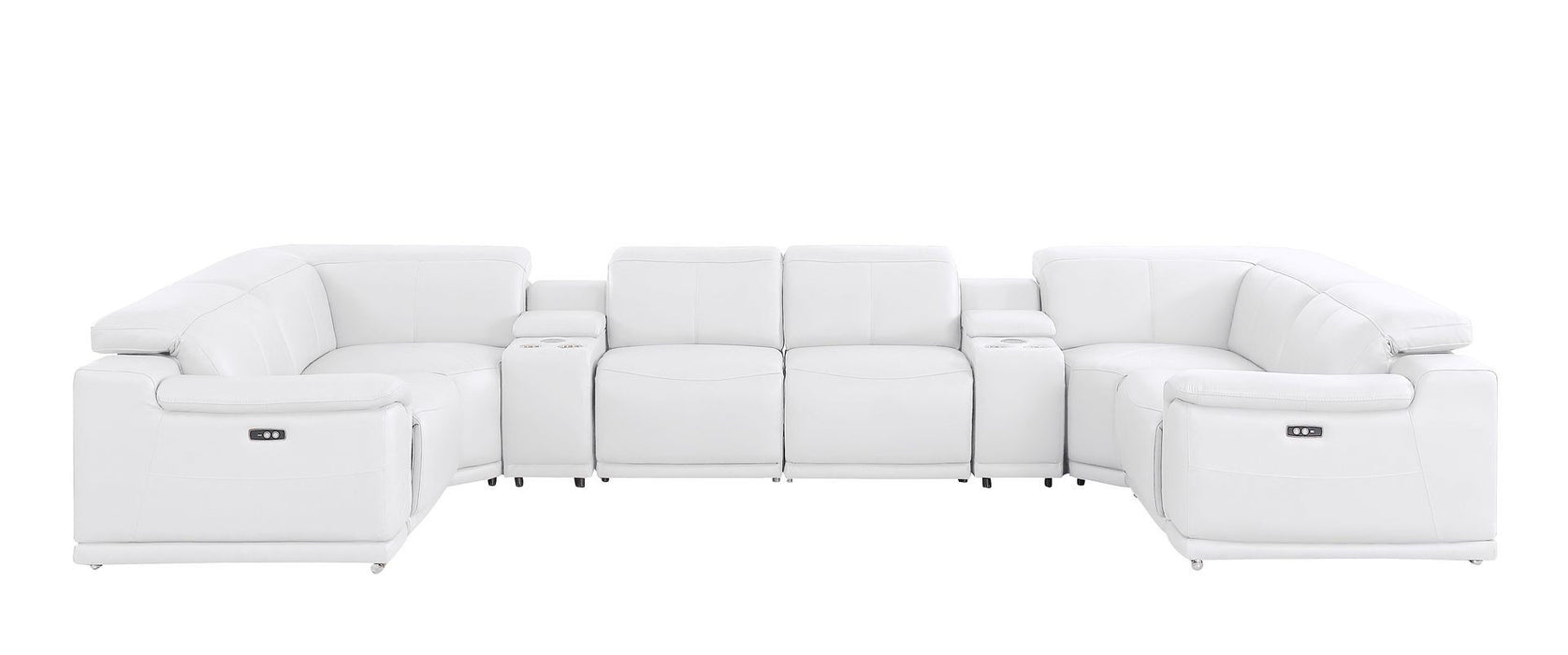 Leather Modular U-Shaped Eight Piece Corner Sectional With Console - White